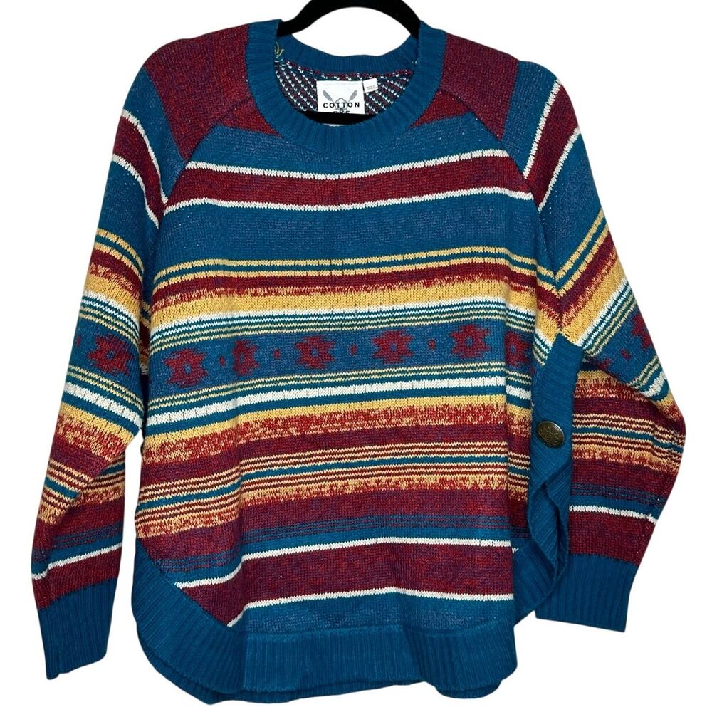 Cotton & Rye Southwest Stripe Raglan Boho Western Sweater Size Medium
